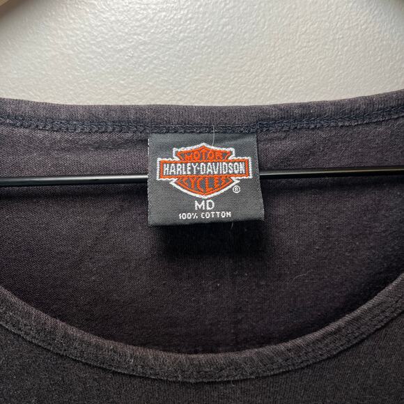 Harley Davidson Women's Floral Print Muncie IN Short Sleeve Top Size Medium - Picture 3 of 5